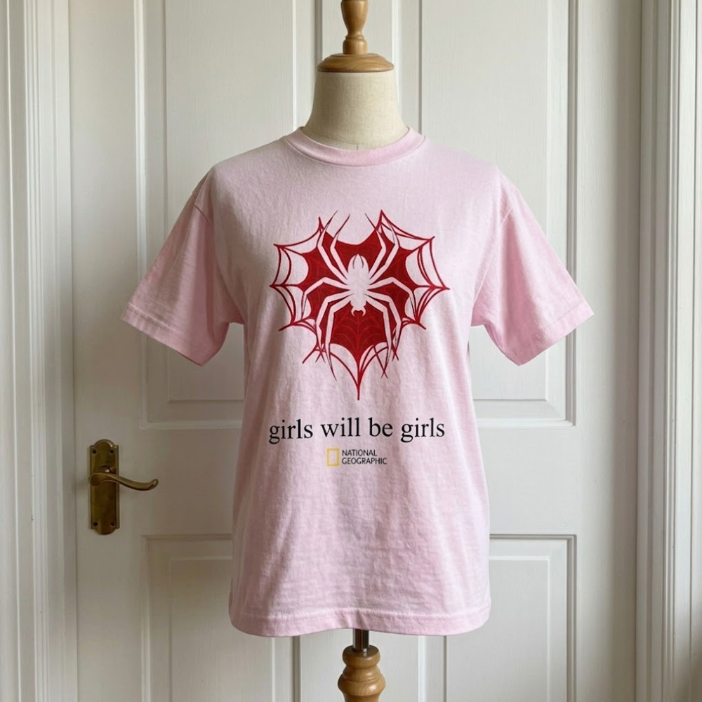 National Geographic Spider Web Light Pink Humor Graphic T-Shirt